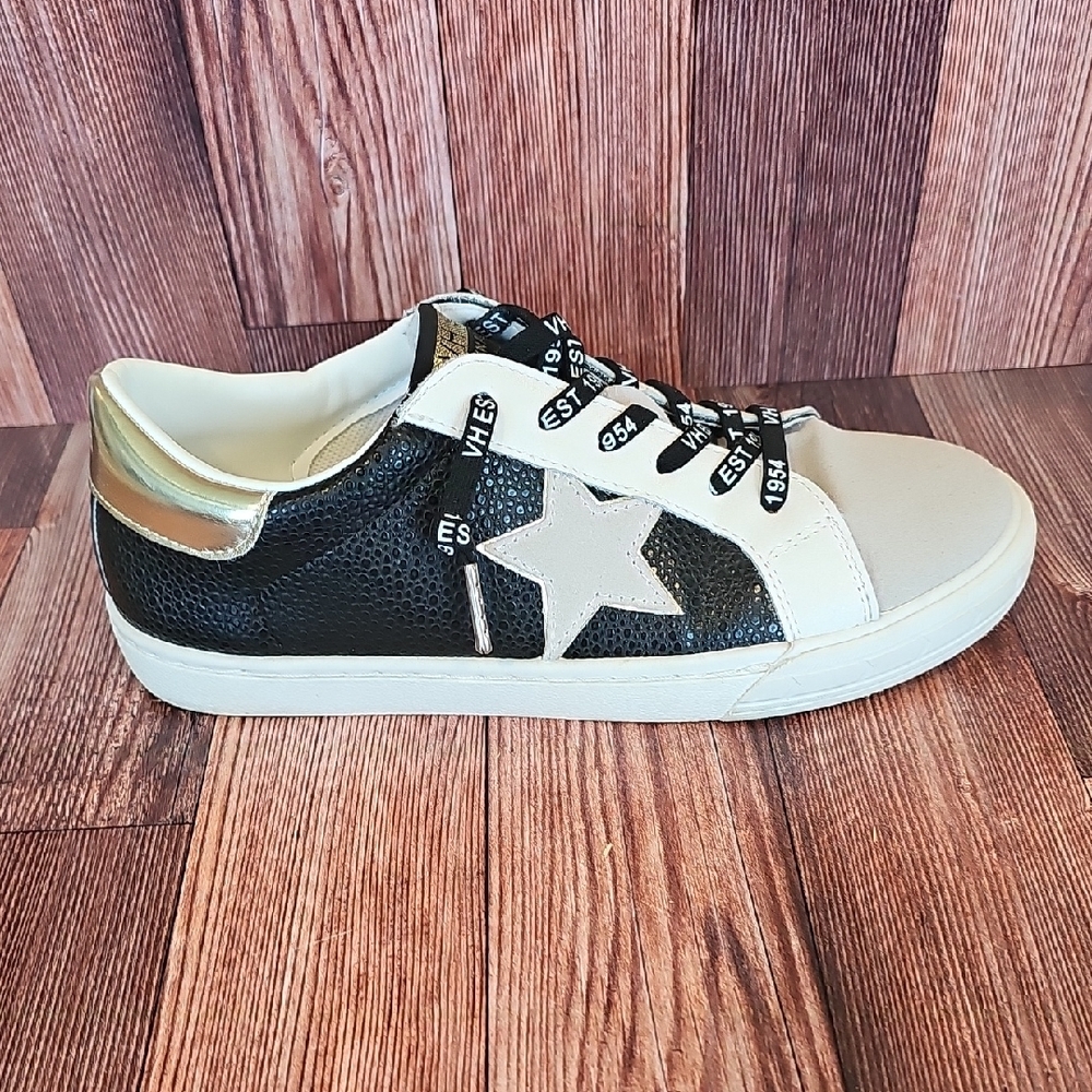 Vintage Havana Black and White Sneakers with Gold Highlights - Picture 6 of 10